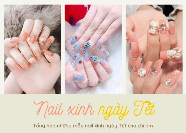 Mẫu nail Tết đính đá sành điệu