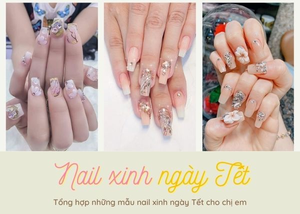 Vẽ nail Tết đính đá lấp lánh 