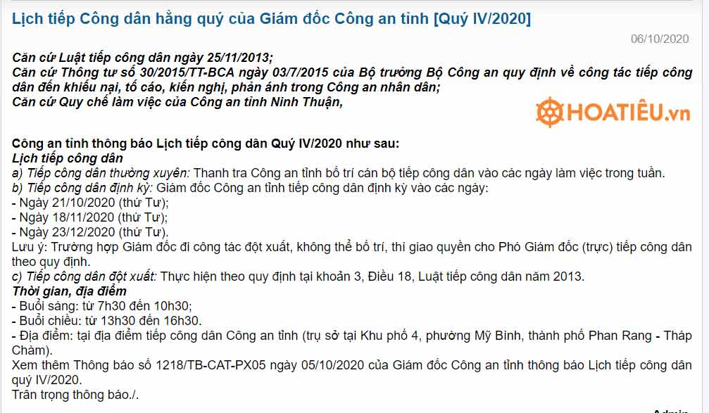mẫu lịch tiếp công dân
