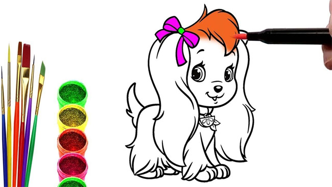 Tranh tô màu con chó cho bé