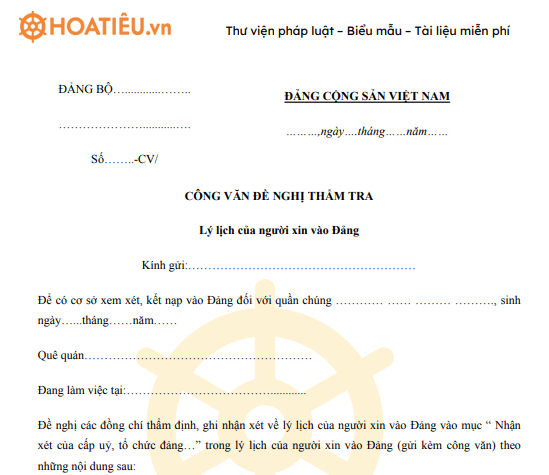 Mẫu phiếu thẩm tra lý lịch của người xin vào Đảng