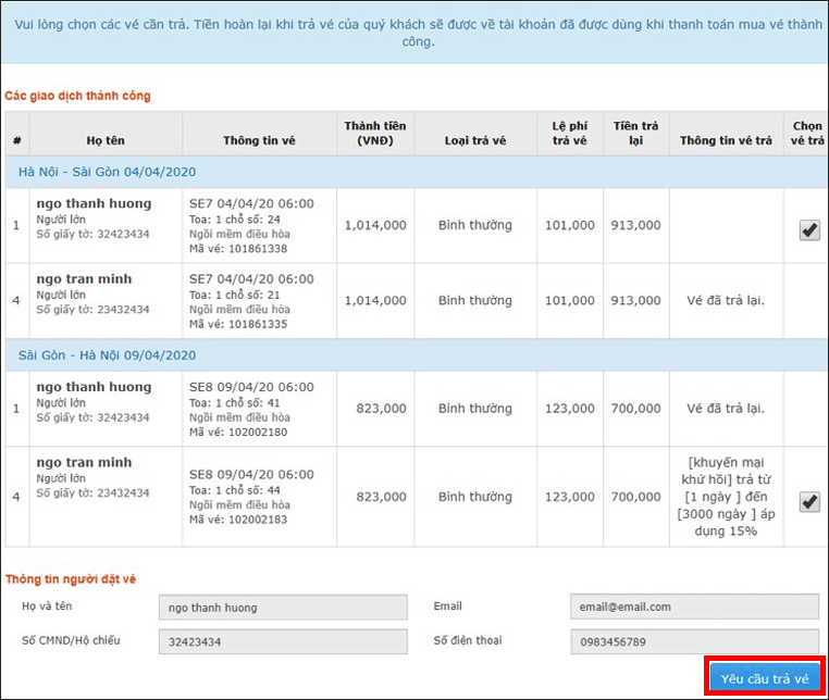Hướng dẫn đổi trả vé tàu trực tuyến