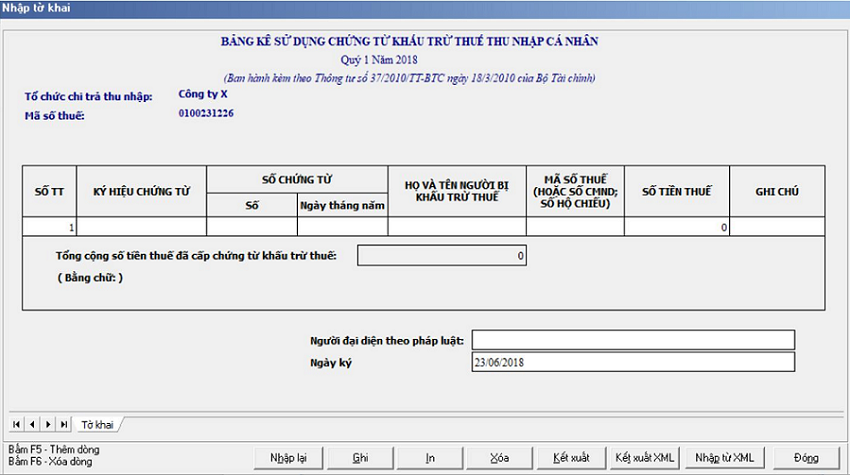 Cách lập Bảng kê sử dụng chứng từ khấu trừ thuế TNCN
