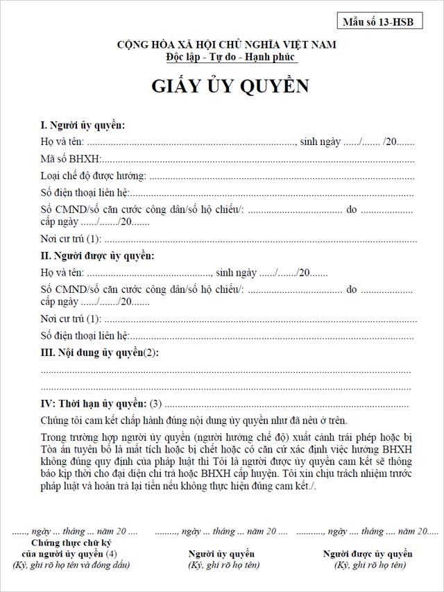 Mẫu giấy ủy quyền làm bảo hiểm thất nghiệp