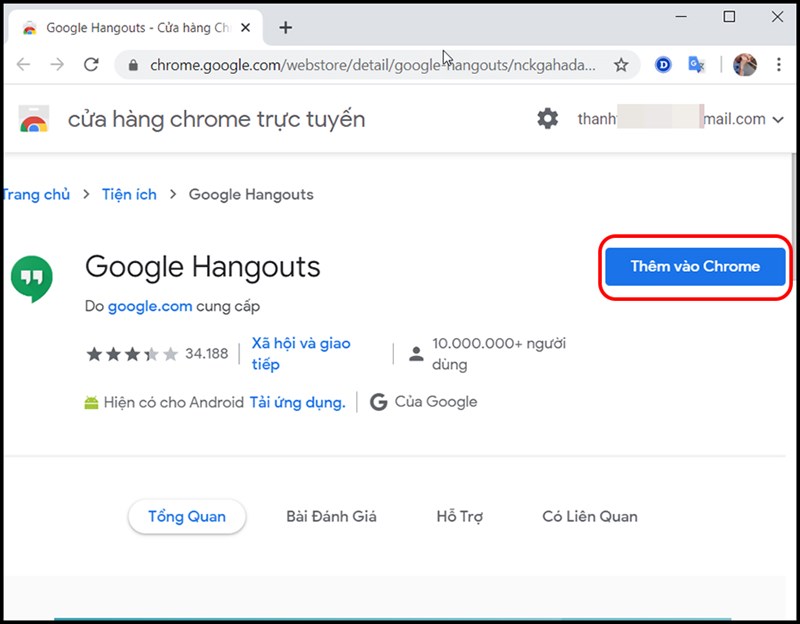 Cài đặt tiện ích Google Hangouts