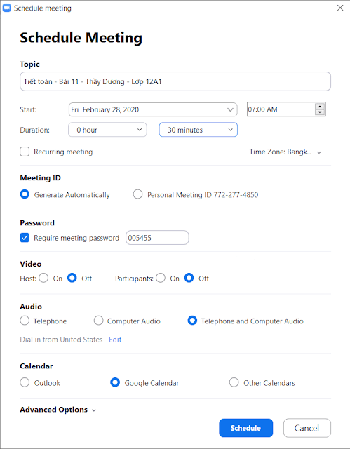 Cách tạo lịch học trên Zoom
