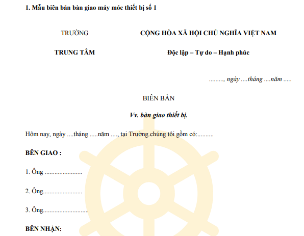 Mẫu biên bản bàn giao máy móc thiết bị