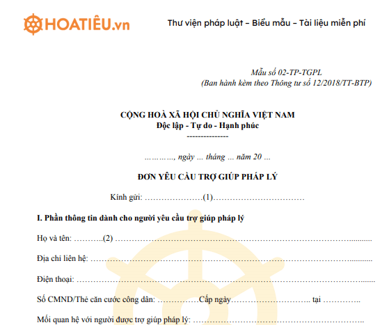 Đơn yêu cầu trợ giúp pháp lý