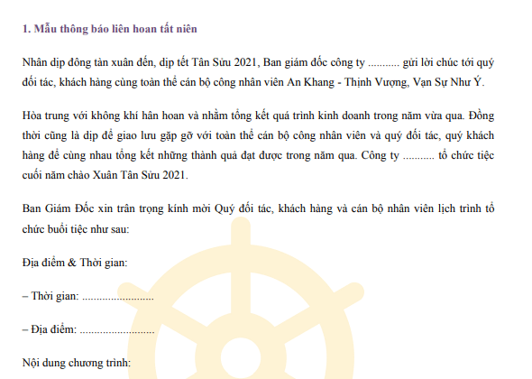Mẫu thông báo liên hoan tất niên