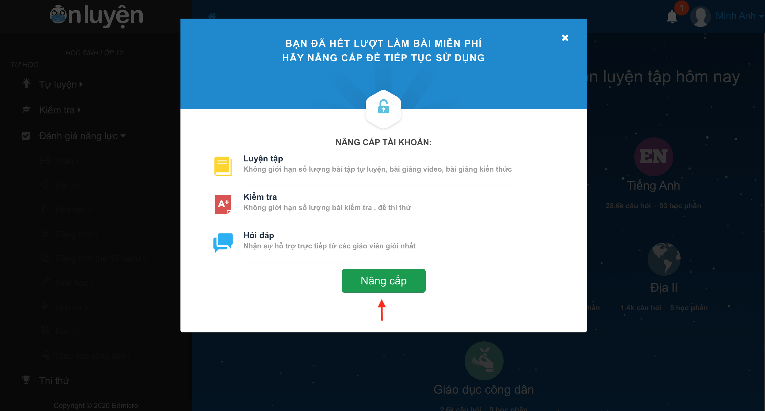 Cách nâng cấp tài khoản onluyen.vn