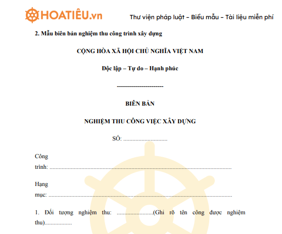 Mẫu biên bản nghiệm thu hoàn thành công trình đưa vào sử dụng