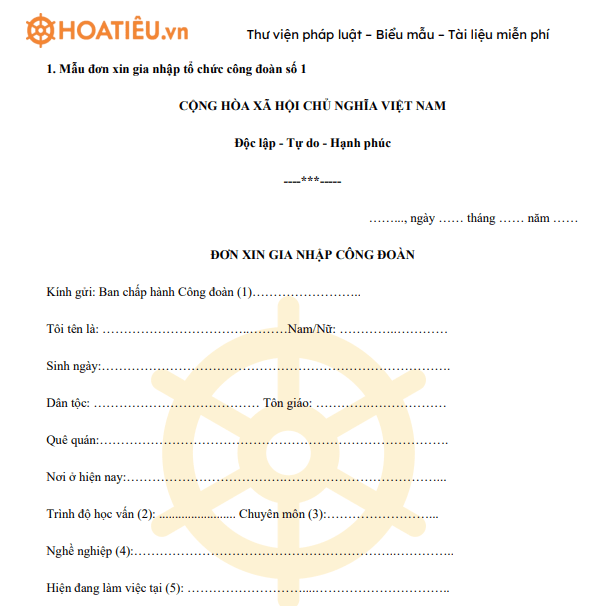 Mẫu đơn xin gia nhập công đoàn