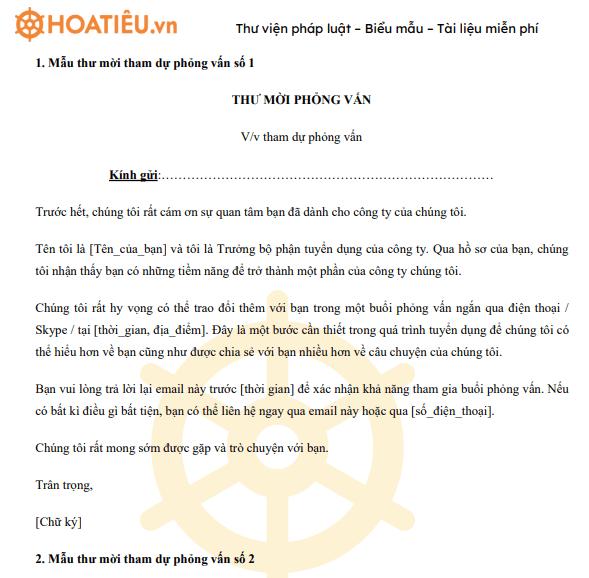 Thư mời tham dự phỏng vấn