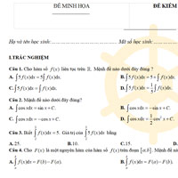 Đề thi học kì 2 lớp 12 môn Toán có đáp án trắc nghiệm file word