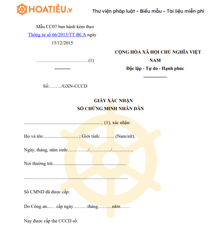 Giấy xác nhận số chứng minh nhân dân