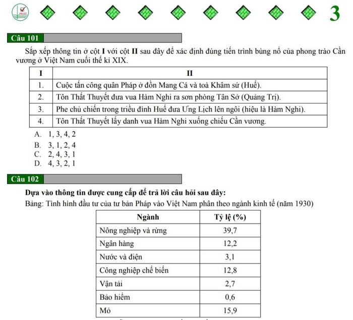 Đề thi mẫu đánh giá năng lực Đại học quốc gia Hà Nội 2021