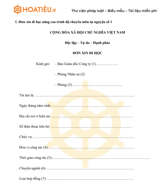 Đơn xin tự nguyện đi học nâng cao trình độ chuyên môn