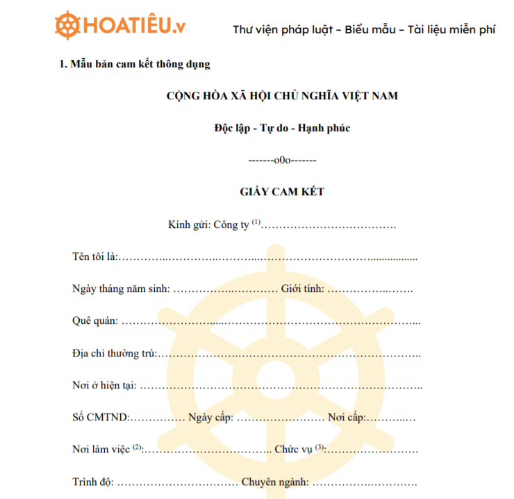 Mẫu giấy cam kết