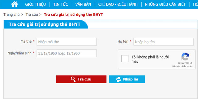 Tra cứu giá trị sử dụng của thẻ BHYT