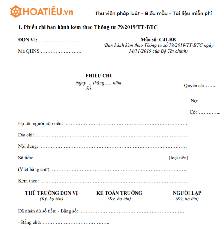 Mẫu số 02 - TT: Phiếu chi mới nhất 2021