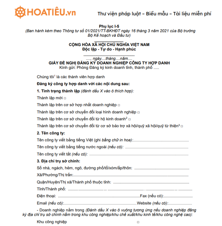 Giấy chứng nhận đăng ký doanh nghiệp công ty hợp danh