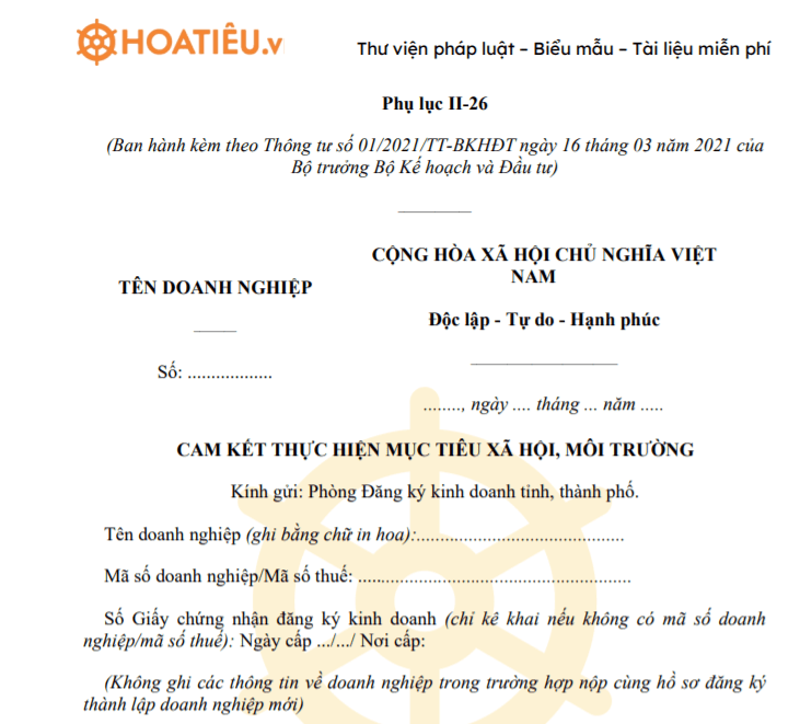 Cam kết thực hiện mục tiêu xã hội, môi trường