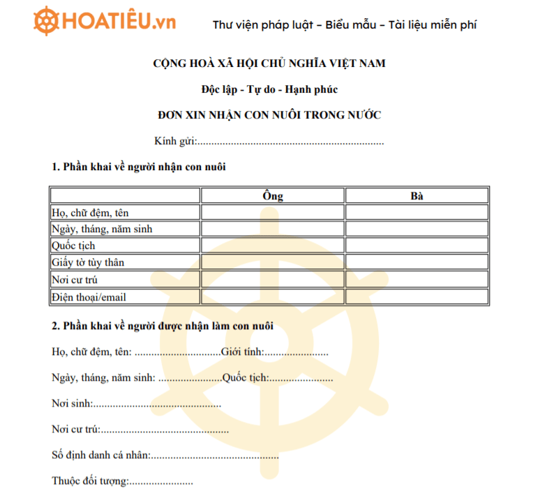 Đơn xin nhận con nuôi