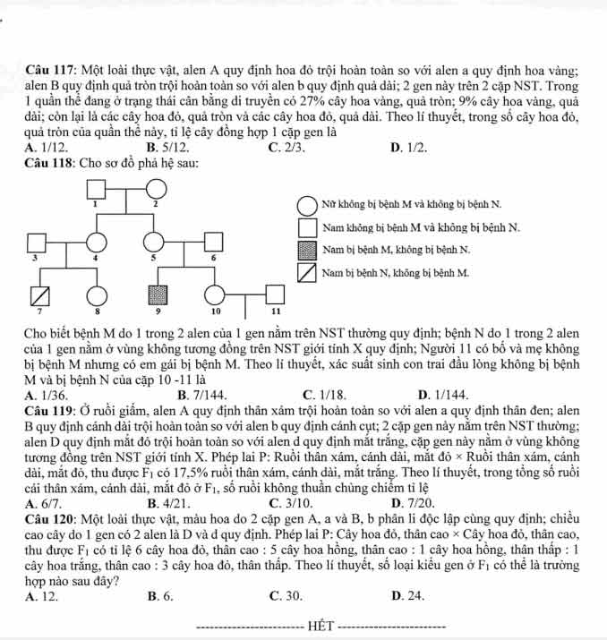 Đáp án đề tham khảo 2021 môn Sinh thi tốt nghiệp THPT Quốc gia