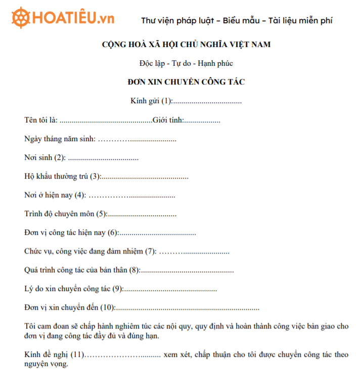 Đơn xin chuyển từ viên chức sang công chức