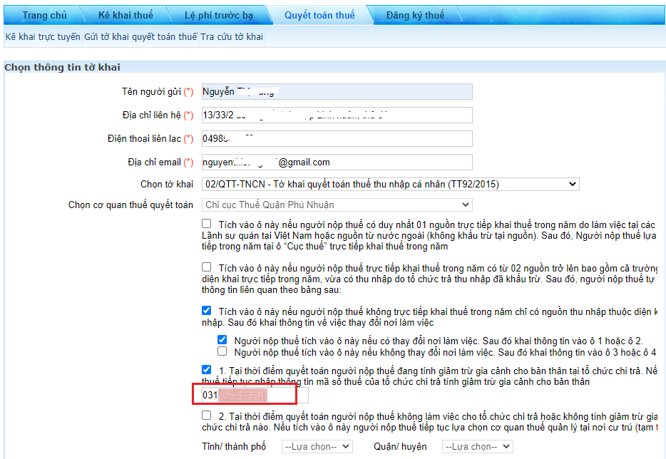 Quyết toán thuế online