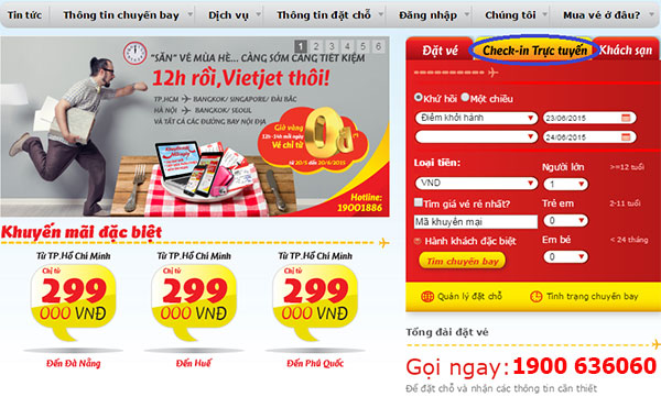 Cách check in trực tuyến của Vietjet Air