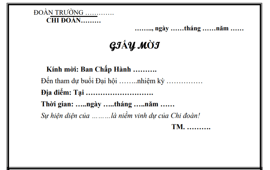 Mẫu giấy mời tham dự đại hội bầu Ban chấp hành nhiệm kỳ mới