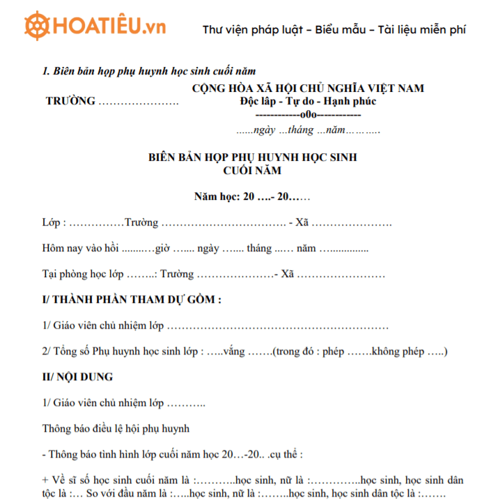 Biên bản họp phụ huynh học sinh