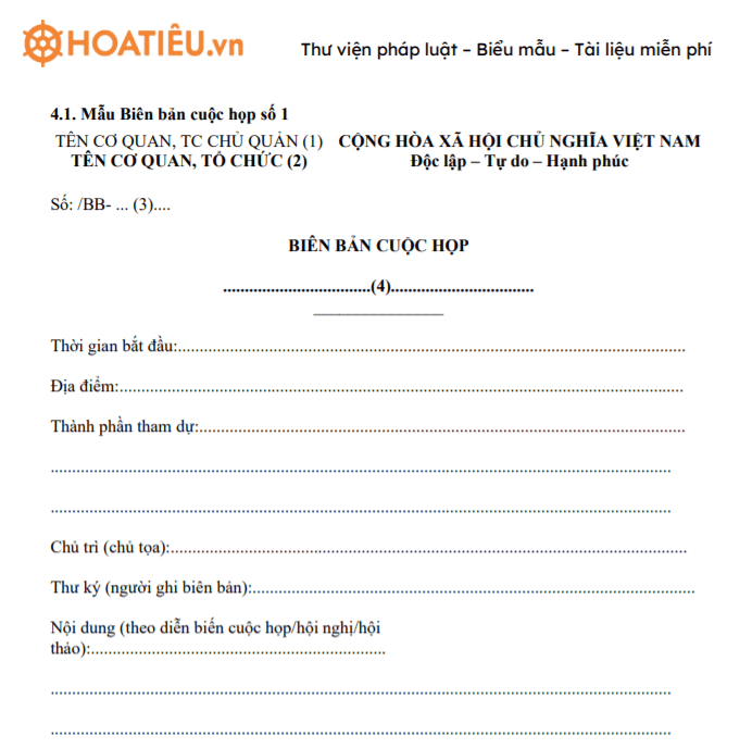 Mẫu biên bản cuộc họp