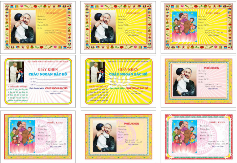 Mẫu giấy khen cháu ngoan Bác Hồ