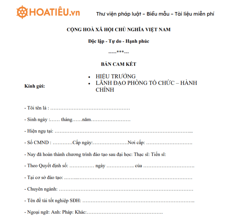Mẫu cam kết làm việc lâu dài