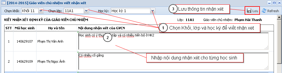 Cách nhập nhận xét trên VnEdu