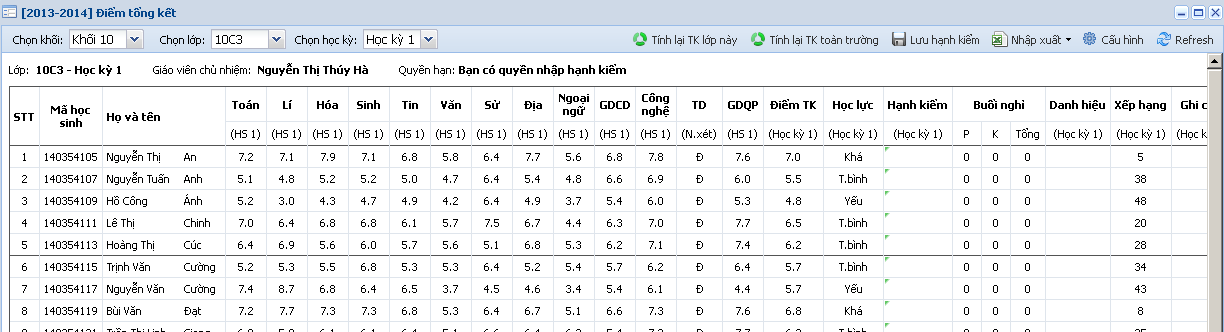 Cách tổng kết điểm trên VnEdu