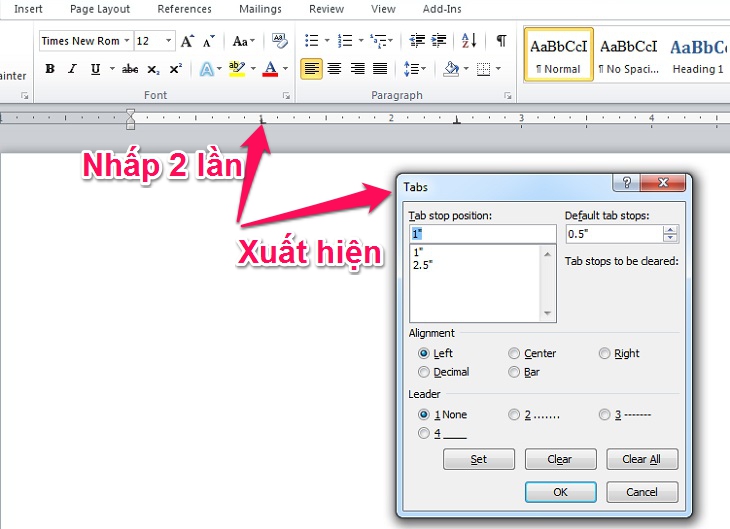 mở hộp Tab trong word Đặt tab trong Word