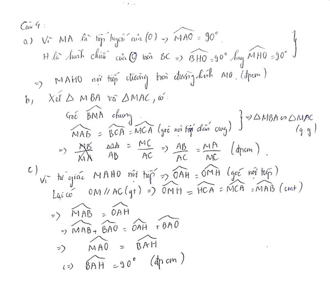 Đáp án đề thi tuyển sinh lớp 10 môn toán Quảng Ninh câu 4 a, b, c