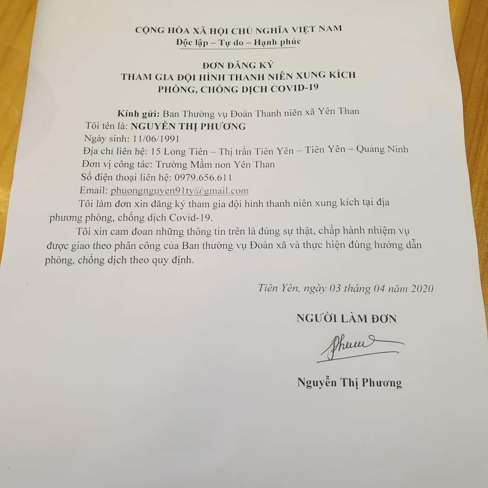 Đơn xin tình nguyện chống dịch 2021