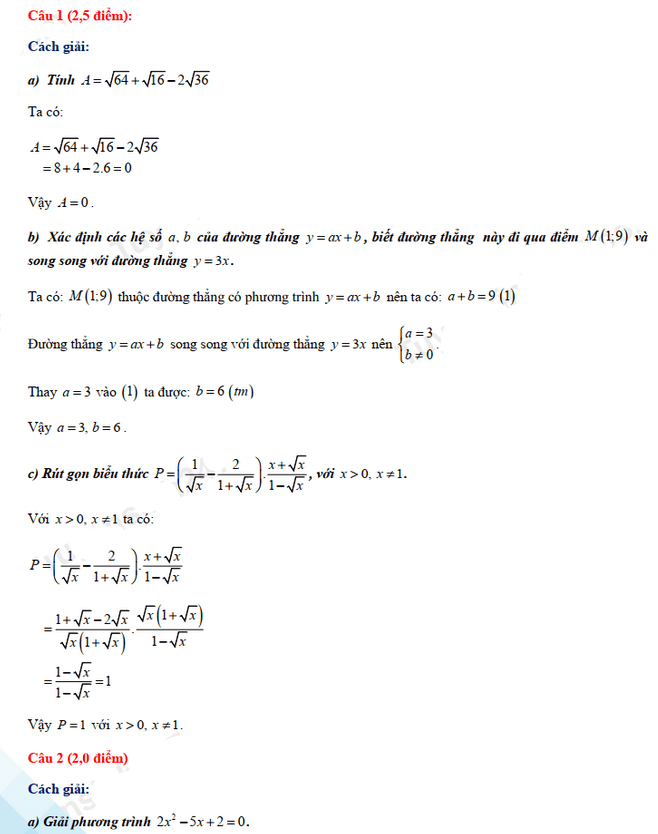 Đáp án thi vào lớp 10 môn toán nghệ an 2021
