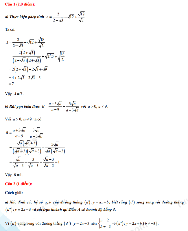 Đáp án đề toán vào lớp 10 2021 Quảng Nam