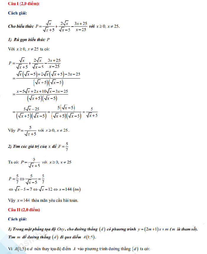 Đề thi tuyển sinh lớp 10 môn Toán 2021 Thanh Hóa