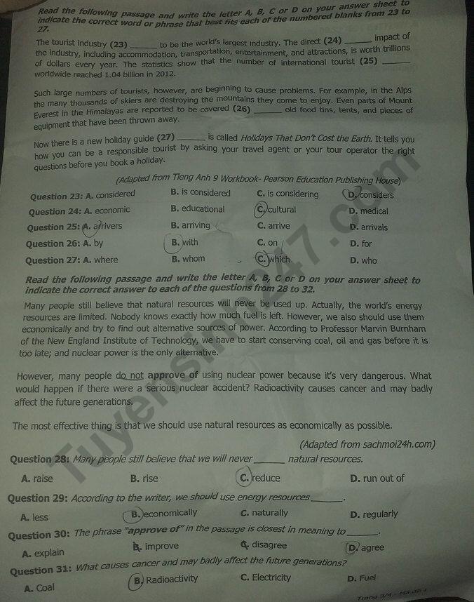 Đáp án đề thi vào lớp 10 môn tiếng anh tỉnh khánh hòa năm 2021