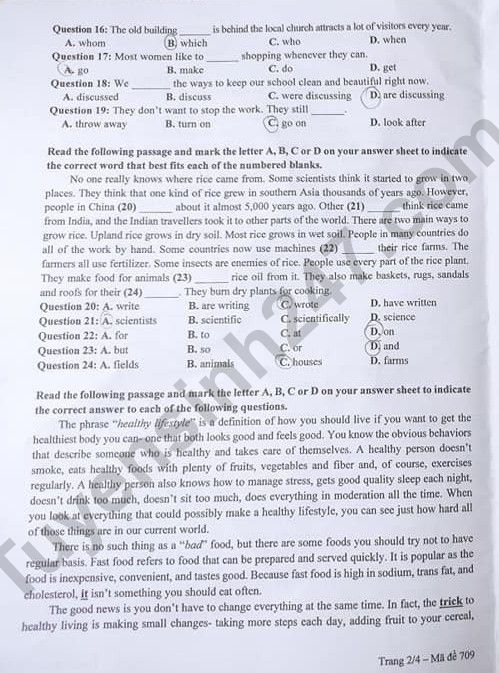 Đề thi tuyển sinh lớp 10 môn Anh 2021 Cần Thơ