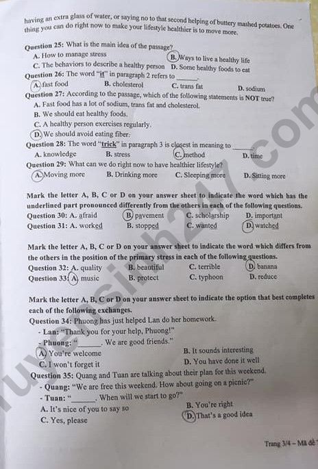 Đề thi tuyển sinh lớp 10 môn Anh 2021 Cần Thơ