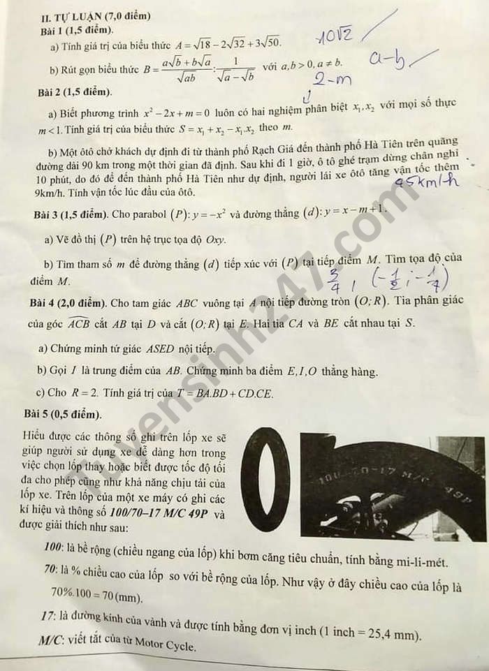Đề thi tuyển sinh lớp 10 môn Toán 2021 Kiên Giang