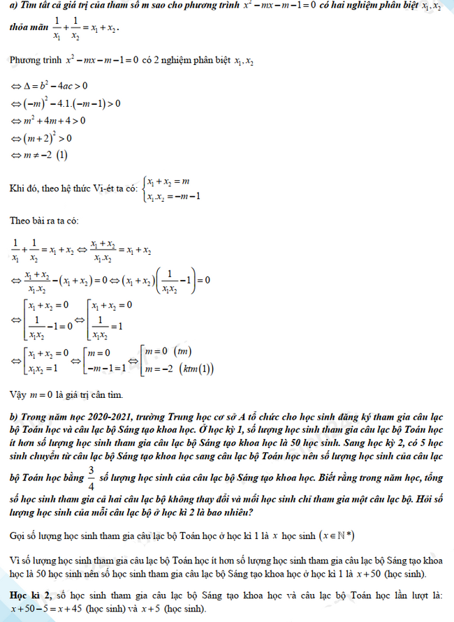 Đáp án đề thi tuyển sinh lớp 10 môn Toán Cần Thơ 2021