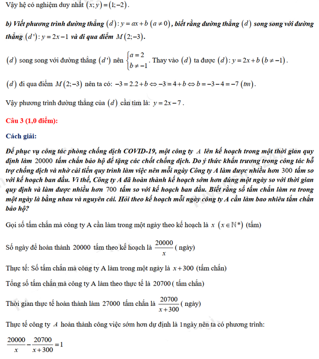 Đáp án đề thi tuyển sinh lớp 10 môn Toán Thừa Thiên Huế 2021
